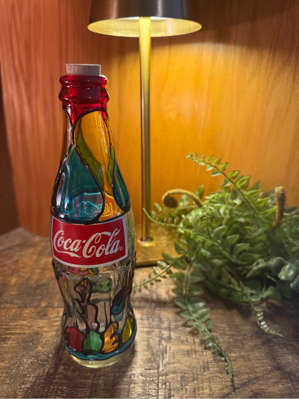Vintage Stained Glass Coca Cola Bottle Cayman Islands With Cork 2002